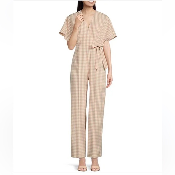 Alex MarieJuliana Gingham Print Linen Blend V-Neck Jumpsuit,All Products : American Fashion Style Bags On Sale